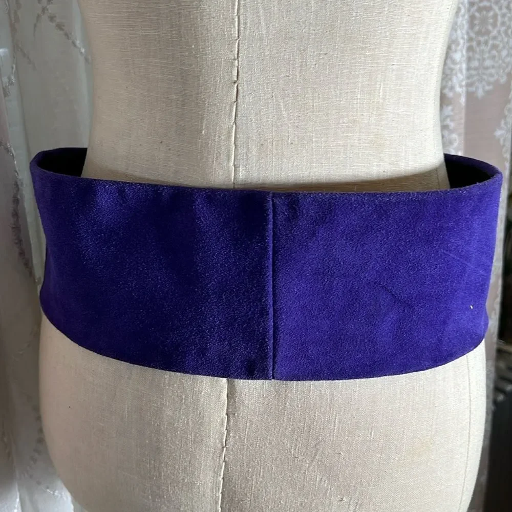 Vintage Purple Suede Belt with Gold Metal Buckle